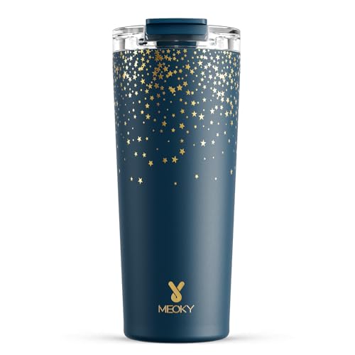 Meoky 24 oz Insulated Travel Coffee Mug: Leak Proof Lid, Midnight Galaxy