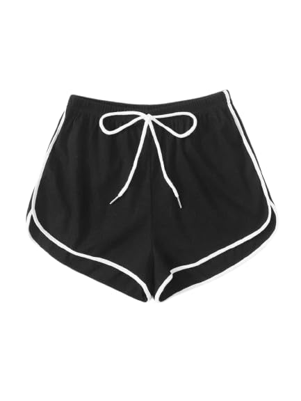 Classic Women’s Drawstring Dolphin Shorts, Black with White Piping – Lightweight Athletic, Yoga, Gym & Everyday Wear | Waist Size 28-image-22