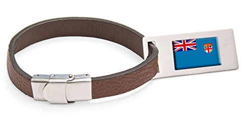 Drapeau Fidji de luxe : cuir véritable gravé et détails en acier