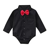 Yruiz Baby Boy's Button-Down Shirt Newborn Jumpsuit Long-Sleeved One-Piece Gentle Man Outfit (Black, 0-3Months)
