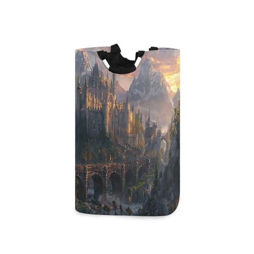 Jihqo Laundry Hamper Basket Fantasy Castle World Collapsible Nursery Storage Bin Waterproof Clothing Baskets for Home Bedroom Bathroom Washing Room