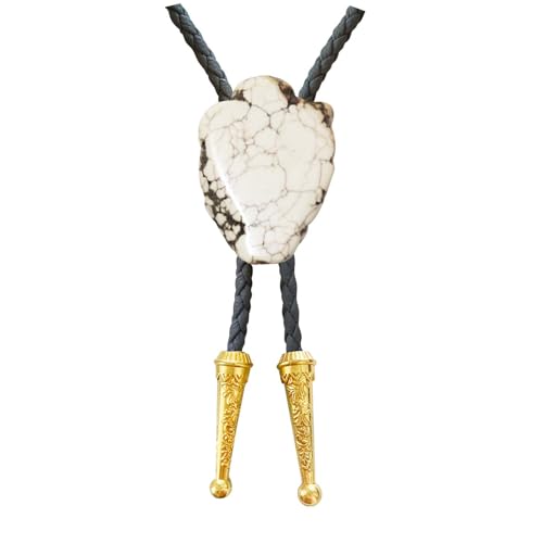 Image of Daisy Del Sol Gemstone Bolo Tie Braided Vegan Faux Leather Natural Stone Gold Handmade Necklace Adjustable Boho Western Jewelry