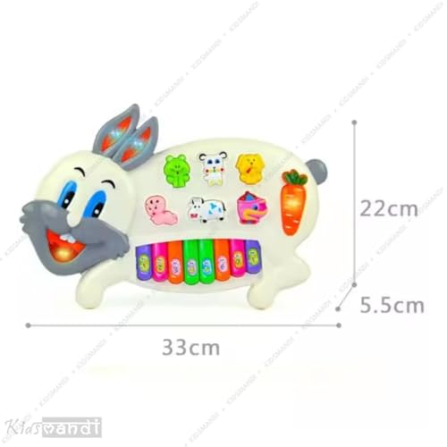 Image of Kids Mandi Rabbit Musical Piano Toy for Babies | 3 Modes Animal Sounds, Flashing Lights & Music | Early Learning Baby Toy for 6+ Months (White)