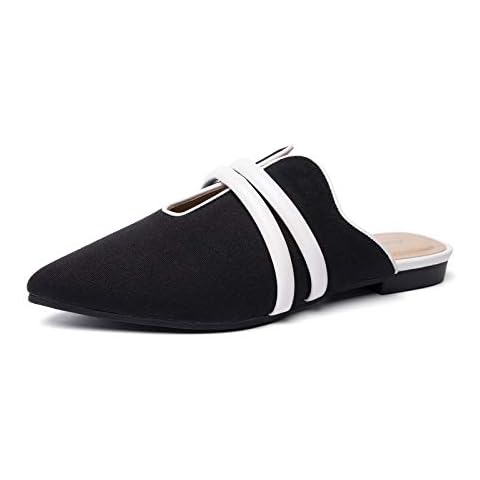 FUNKYMONKEY Mules for Women's, Comfortable Closed Pointed Toe Slip on Slides, Black/White, 7 UK Cover