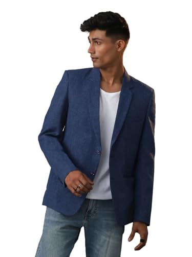 VASTRAMAY Men's Jute Silk Blazer I All Printed Checked Slim Fit Blazer I Everyday Casuals Festive Blazer for Men_VSHVMCT032BU_42 Blue