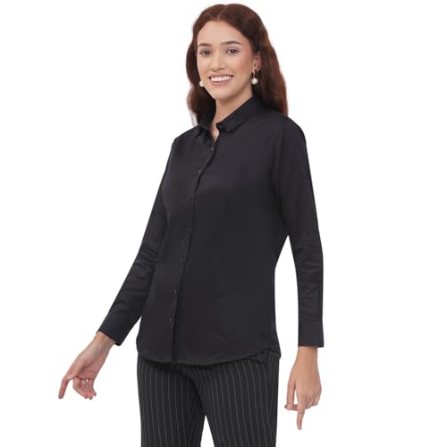 Image of Women's Cotton Solid Long Sleeve Shirt - Formal & Casual Button-Down Long Sleeve Collared Top for Office, Workwear 100% Soft Breathable Cotton Fabric