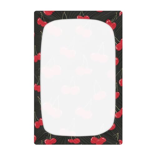 Image of Caikeny Fitted Crib Sheet for Boys Girls Red Cherry Black Baby Crib Sheets Bassinet Sheets Crib Mattress Bed Sheets for Toddler Newborn Infant 27 x 39 in