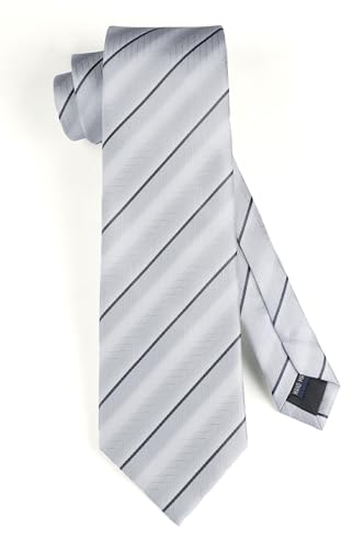 Image of HISDERN Mens Tie Striped Ties and Handkerchief Set Business Formal Woven Pocket Square Wedding College Stripe Necktie