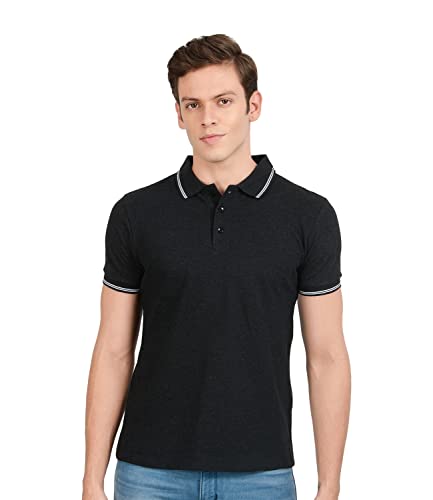Image of AWG ALL WEATHER GEAR Men's Cotton Regular Fit Solid Polo Neck T-Shirt Navy Blue Melange