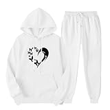 oiangi Lounge Sets for Women Two Piece Outfits Funny Graphic Hoodies Loose Sweatshirts Sweatpants Tracksuit Sweatsuits Sets White