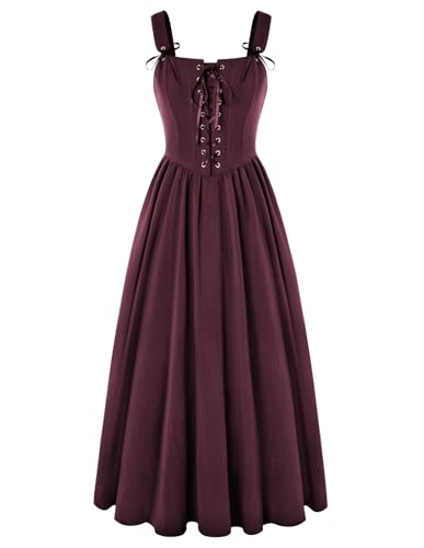 Renaissance Dress Women Lace Up Corset Gown Medieval Cottagecore Costume Red XXL