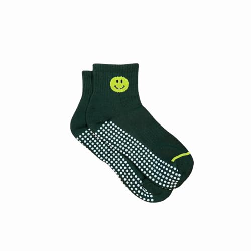 Smiley Grip Socks 3-Pack – Cushioned for Pilates, Studio, Non-Slip Ankle Socks, Happy Face Design, Blue, Green, White