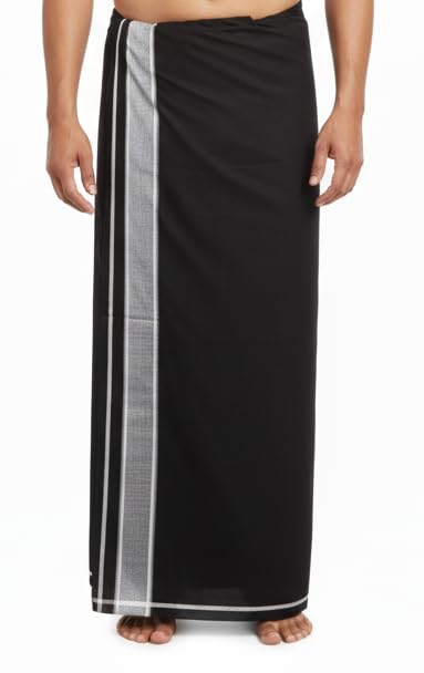 Hornbill Enterprises Cotton Men's Kerala Style Cotton Dhoti Single size -1.9 meters Set 1 white color-picture-18