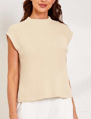 Himosyber Women's Solid Sleeveless Vest Mock Neck Cap Sleeve Knitwear Sweater Tops2
