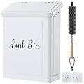 Magnetic Lint Bin for Laundry Room, Wall Mounted Metal Lint Box Holder Trash Can with Lid for Dryer, Lint Basket for Laundry Room Organization, White