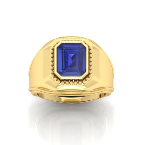 RRVGEM Anillo de zafiro azul 8.25 Ratti azul zafiro Neelam piedra preciosa anillo chapado en oro anillo ajustable tamaño 16-22 para hombres y mujeres, Metal, Zafiro