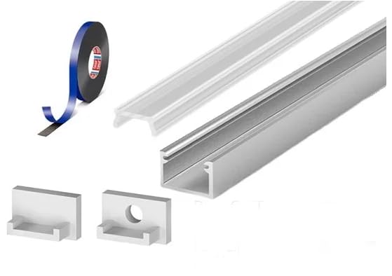 2 Metre Surface Silver Anodized Aluminium LED Profile P4-2 C/W Clips, End Caps & Clear Cover | Perfect for Bedroom, Stairs, Hallway, Kitchen, Cabinet (11mm x 7mm)