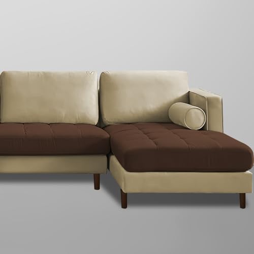 Image of Lezra RHS 4 Seater L Shape Sofa Set for Living Room (Cream Brown Fabric) Premium Fabric Sofa