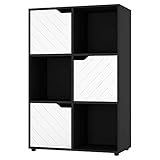 Dimensions (cm) : URBNLIVING Bibliothèque cubique en bois noir avec portes lignées, étagère de rangement moderne (porte blanche, 2 x 3 cubes (6 cubes)