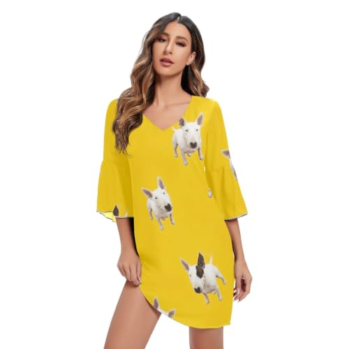 Robe d'été Bull Terrier à manches 3/4 jaune pour femme