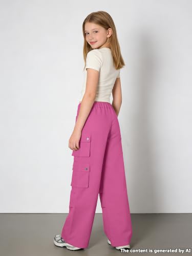 Image of SANGTREE Girls High Waist Casual Y2k Wide Leg Cargo Pants, 4-14 Years