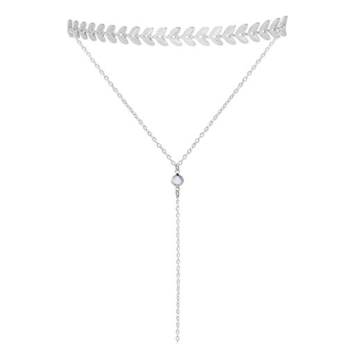 QILMILY Silver Choker Necklace Layered Metal Withe Choker Necklace with Pendant Long Tassel Chain Sexy Choker Y Shaped Lariat Chokers Necklace for Womens Teen Girls
