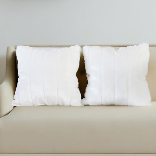 inchgrass Housses de Coussin Décoratif Blanc en Fausse Fourrure 55x55 cm - Lot de 2 Housses Luxe Duveteuses et Ultra Douces pour Canapé & Lit, Housses Déco...