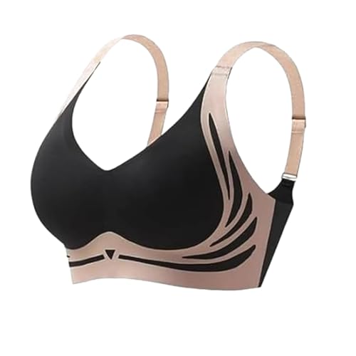 Dkbuy Powerful Push-Up Seamless Bra, Currentlye Brassier, Zekear Wireless Push-Up Bra for Older Women (Black,XL)