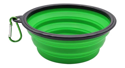 Ciotola Pieghevole e smontabile per Cani e Gatti,Silicone,con Moschettone, circa 450ml, BPA Free (verde)