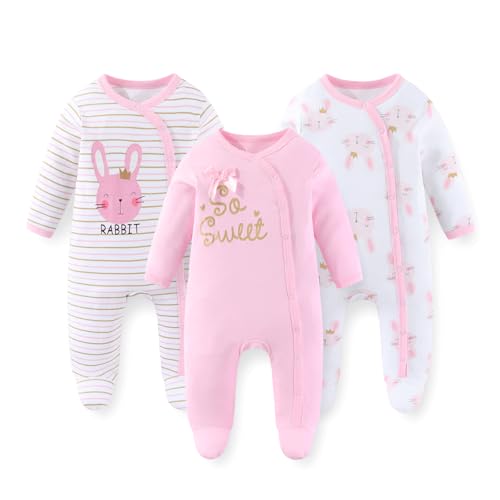 Image of JELYLOVE Unisex Baby Boy Girl Footies Rompers Cotton Long Sleeve 3 Pack Infant Jumpsuits 0-12Months Babies' Outfits