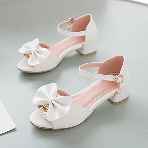 Girls Bowknot Heels Dress Sandals Flower Girls Princess Open Toe Mary Jane Buckle Strap Wedding Party Pumps Shoes2
