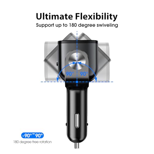 USB C Car Charger, BUVAYE 2-Socket Cigarette Lighter Splitter with 12V/24V Dual PD30W & QC3.0 Fast Charging, Cigarette Lighter Adapter Separate Switch LED Voltage Display for Phone, GPS, Dash Cam