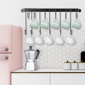 Miniatura 5 de AJART Soporte para taza de café montado en la pared estante de pared para taza de café colgante - Organizador de almacenamiento de 23 pulgadas