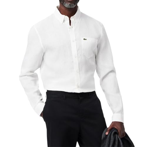 Lacoste Men's Regular Fit Linen Casual Button Down Shirt