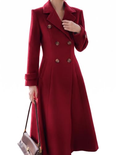 Image of IDEALSANXUN Womens Long Wool Coat Fall Winter Double Breasted Trench Coat Peacoat Jackets