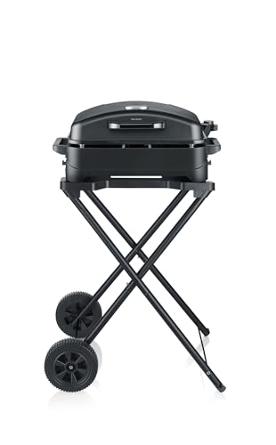 SEVERIN - Barbecue électrique avec support, couvercle et thermomètre intégré - Revêtement céramique sans PFAS - Temps chauffe 10mn et max. 230°C -...