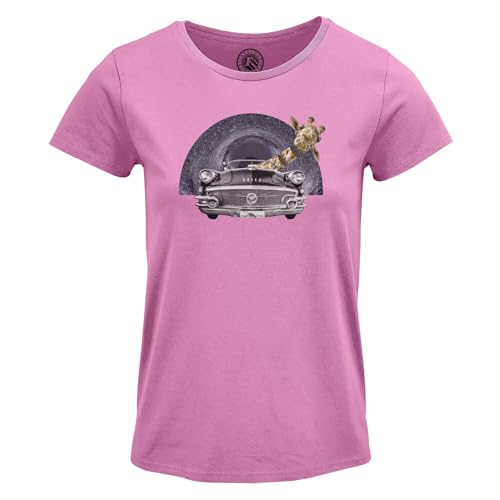 T-Shirt Femme Girafe Pilote en coton col rond imprimé art surréalisme