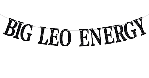 Big Leo Energy Banner Leo July/August Horoscope Zodiac Birthday Cake Decor Leo Season 12 Constellation Theme Birthday Party Decorations Supplies for Men Women Black Glitter