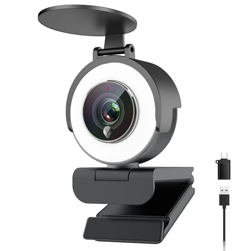 Angetube 4K Webcam mit Licht PC-Kamera mit Zwei Mikrofonen 1080P@60FPS für flüssiges Streaming USB-A/C PDAF-Autofokus Plug&Play mit Webcam-Abdeckung kompatibel mit Zoom/Teams/Laptop/Mac und Windows