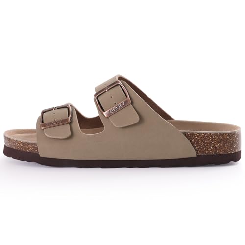Image of ODOLY Unisex Comfortable Cork Footbed Slide Sandals with Arch Support | Adjustable Buckle, Lightweight Summer Sandals for Travel and Everyday Wear