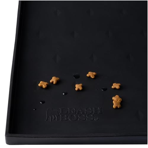 Leashboss Spritzmatte XXL – Napfunterlage Katzen & Hund mit Großer Lippe, Rutsch- und Wasserfeste Silikon Napfunterlage für Futter, Wasser oder Brunnen (76 x 56 cm, Schwarz)
