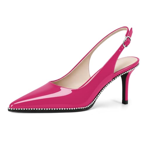 Image of YODEKS Slingback Heels for Women Pointy Toe Beaded Heels Close Toe Kitten Heel Pumps 2.5 Inch Stiletto Pumps Wedding Party Dressy Shoes