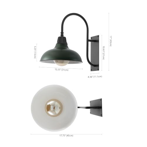 Image of JONATHAN Y Stanley 12.25 inch Black and Matte Green Metal Gooseneck Barn Sconce
