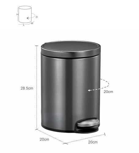 Image of Obsessions EKO Soft-Close Bathroom Trash Can - 5L Stainless Steel Pedal Bin with Lid & Liner, Elegant Black Steel Waste Basket for Home & Kitchen