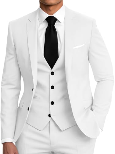 Men's 3 Piece Suits Slim Fit Tuxedo Set 2-Button Blazer Jacket Vest Pants Formal Wedding Prom Business Suit
