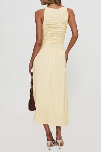 Image of Womens Summer Casual Midi Maxi Dress 2026 Sleeveless Ruched A Line Flowy Cocktail Wedding Guest Beach Long Sundress