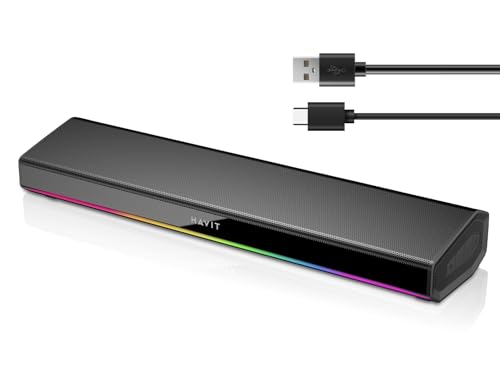 Havit Enceintes pour ordinateur, barre de son pour ordinateur Bluetooth V5.3 de 20W avec enceinte de surveillance 3D, stéréo HiFi, enceintes de moniteur...