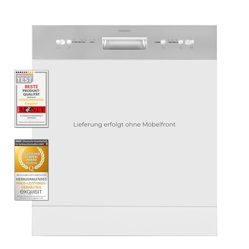 Exquisit Geschirrspüler EGSP6012-EB-030E INOX | Teilintegrierter Geschirrspüler 60 cm | 12 Maßgedecke | Spülmaschine teilintegriert 60 cm LED