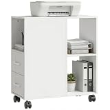 HOMCOM Mobile Porta Stampante a Rotelle, 2 Cassetti, 60x30x65 cm, Bianco