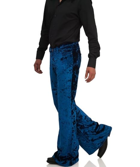 Image of Men's Velvet Relaxed Vintage 60s 70s Bell Bottom Stretch Fit Classic Comfort Flared Flares Retro Leg Disco Pants
